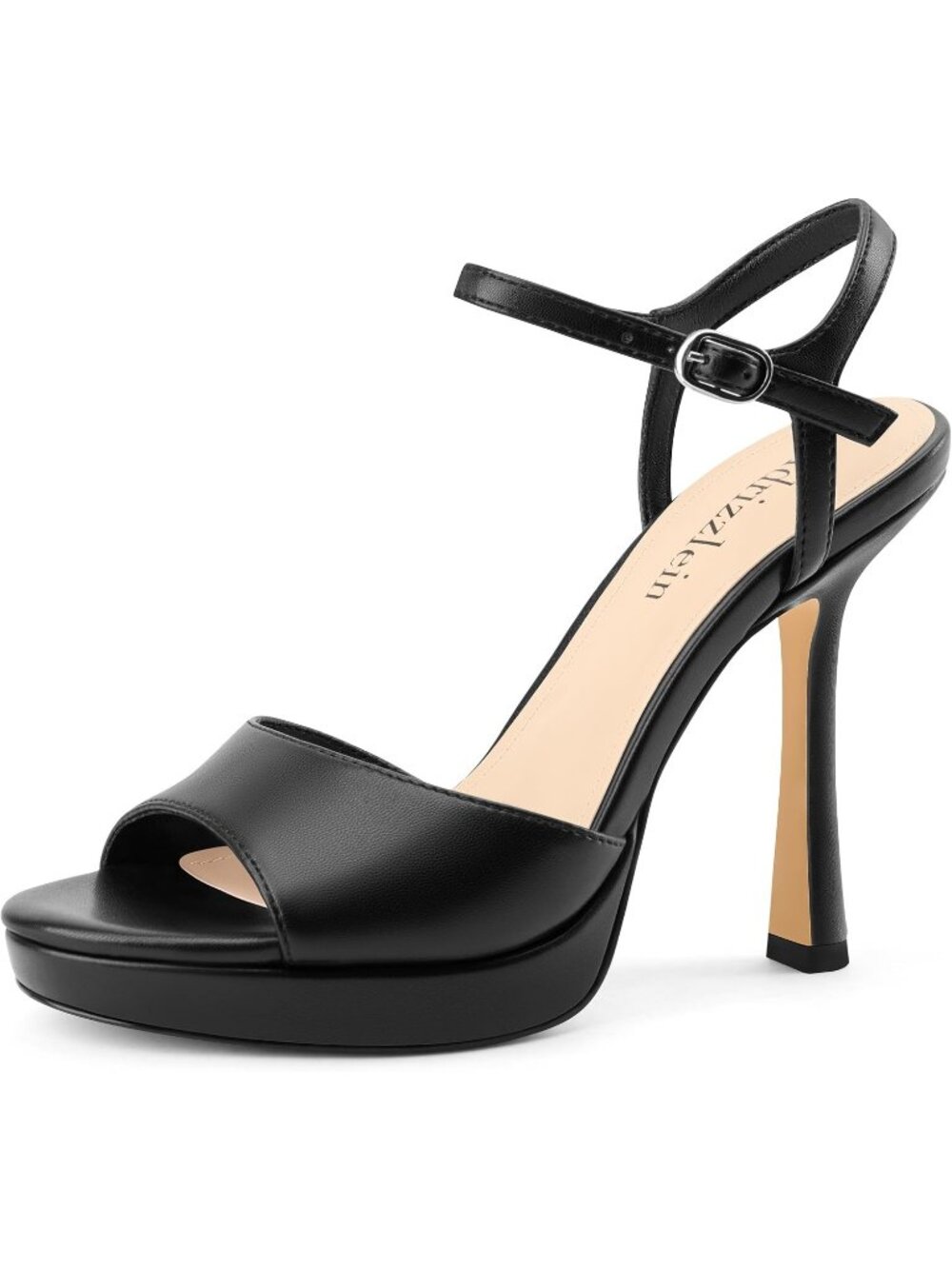 Women's Black Stiletto Open Toe Strappy Heeled with Ankle Strap Wedding Sandals